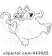 Royalty Free RF Clip Art Illustration Of A Cartoon Black And White Outline Design Of A Walking Fat Cat