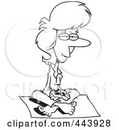 Royalty Free RF Clip Art Illustration Of A Cartoon Black And White Outline Design Of A Woman Meditating With A Yin Yang