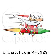 Poster, Art Print Of Cartoon Santa Riding A Fast Rocket