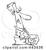 Royalty Free RF Clip Art Illustration Of A Cartoon Black And White Outline Design Of A Proud Dad Businessman Showing Off His Tie