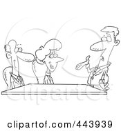 Royalty Free RF Clip Art Illustration Of A Cartoon Black And White Outline Design Of A Business Team In A Meeting