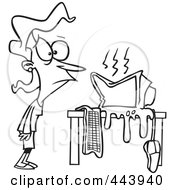 Poster, Art Print Of Cartoon Black And White Outline Design Of A Womans Computer Having A Meltdown