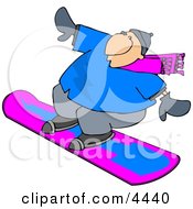 Happy Man Snowboarding Down A Hill Covered With Snow During The Winter Season Clipart