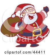 Poster, Art Print Of Friendly Santa Claus Waving With His Hand And Carrying His Bag