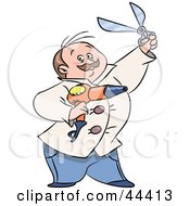 Poster, Art Print Of Chubby Male Barber Holding A Blow Dryer And Scissors