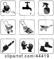 Clipart Illustration Of A Digital Collage Of Black And White Gardening Icons by Frisko #COLLC44419-0114