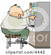 Male Gambler Playing The Slot Machine In A Casino Clipart
