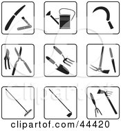 Digital Collage Of Black And White Garden Tool Icons