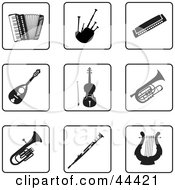 Digital Collage Of Black And White Instrument Icons