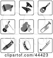 Digital Collage Of Black And White Accordion And Instrument Icons