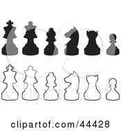 Poster, Art Print Of Rows Of Silhouetted White And Black Chess Pieces