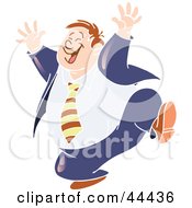 Clipart Illustration Of A Fat Business Man Running And Smiling