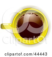 Poster, Art Print Of An Aerial View Down On A Yellow Coffee Cup Filled With Joe