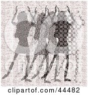 Clipart Illustration Of A Pink Halftone Scene Of Abstract Women Dancing