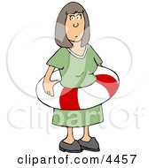 Woman Wearing An Emergency Life Preserver Around Her Waist