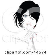 Clipart Illustration Of A Pretty Woman With Short Black Hair Touching Her Face