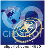 Clipart Illustration Of A Golden Compass And Atlas Blue Background by MilsiArt #COLLC44580-0110