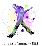 Poster, Art Print Of Black Silhouetted Girl Dancing Or Leaping With Colorful Splatters