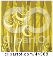 Clipart Illustration Of A Yellow Background Of Abstract Tree Trunks And Flowers by MilsiArt