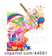 Poster, Art Print Of Pencil Drawing A Background Of Colorful Hearts And Waves