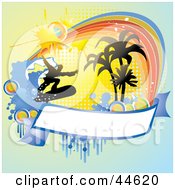 Poster, Art Print Of Grungy Silhouetted Surfer And Blank Banner Background