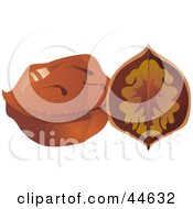 Clipart Illustration Of A Halved And Whole Walnut by MilsiArt