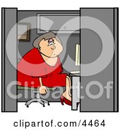 Bored Customer Service Representative Sitting In A Cubicle At Her Computer Clipart
