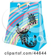Poster, Art Print Of Blue Rainbow Shopping Bag With A Black Scroll Design