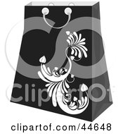 Poster, Art Print Of Black Shopping Bag With A White Scroll Design