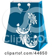 Poster, Art Print Of Blue Shopping Bag With A White Scroll Design