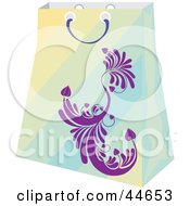 Poster, Art Print Of Green Gradient Shopping Bag With A Purple Scroll Design