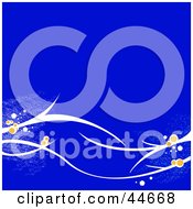 Poster, Art Print Of Blue Background With Sparkling White Branches And Flowers