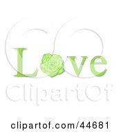 Clipart Illustration Of The Word Love Spelled Out With A Green Rose As The O by oboy