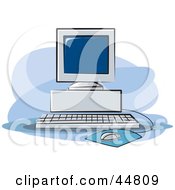 Royalty Free RF Clipart Illustration Of A Desktop Computer Workstation With The Screen On Top Of The Tower by Lal Perera