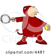 Devil Playing Tennis Game Clipart