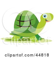Poster, Art Print Of Happy Green Tortoise Character With Blue Eyes