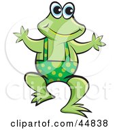 Poster, Art Print Of Green Froggy Character Wearing Spotted Shortalls