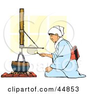 Royalty Free RF Clipart Illustration Of A Woman Kneeling Before A Pot And Fanning The Steam