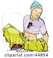 Royalty Free RF Clipart Illustration Of A Sitting Girl In A Hat And Baggy Pants