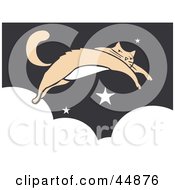 Beige Cat Leaping Over Clouds In A Starry Night Sky