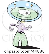 Poster, Art Print Of One Eyed Green Alien Wearing A Head Globe
