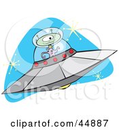 One Eyed Green Alien Flying A Saucer In Space