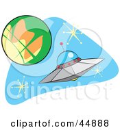 Royalty Free RF Clipart Illustration Of A Flying Saucer Near A Planet In Outer Space by xunantunich