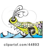Poster, Art Print Of Giant Colorful Scaled Leviathan Sea Monster With Sharp Teeth Floating In Waves
