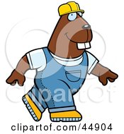 Walking Builder Beaver In Overalls And A Hard Hat