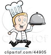 Royalty Free RF Clipart Illustration Of A Toon Guy Chef Character Running With A Platter