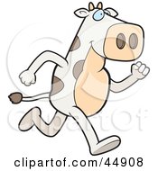 Royalty Free RF Clipart Illustration Of A Running White And Brown Cow Character by Cory Thoman