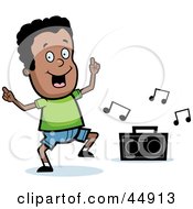 Dancing African American Boy Character With A Boom Box