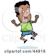 Poster, Art Print Of Jumping Energetic African American Boy Character