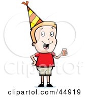 Blond Caucasian Boy Character Wearing A Party Hat And Drinking Punch